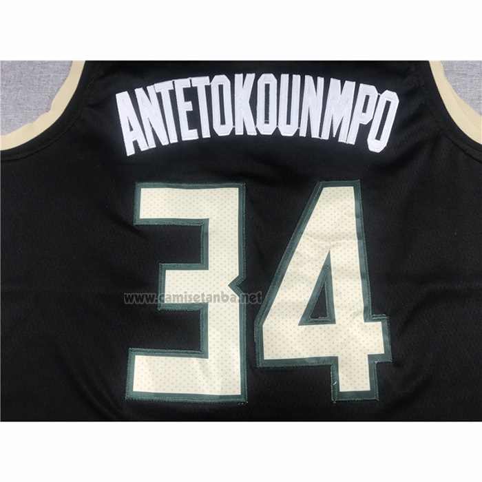 Camiseta Milwaukee Bucks Giannis Antetokounmpo #34 Statement 2021 Finals Negro